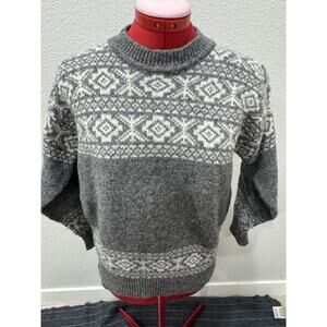 Wool Fair Isle Sweater Gray Cream Nordic Winter Pullover